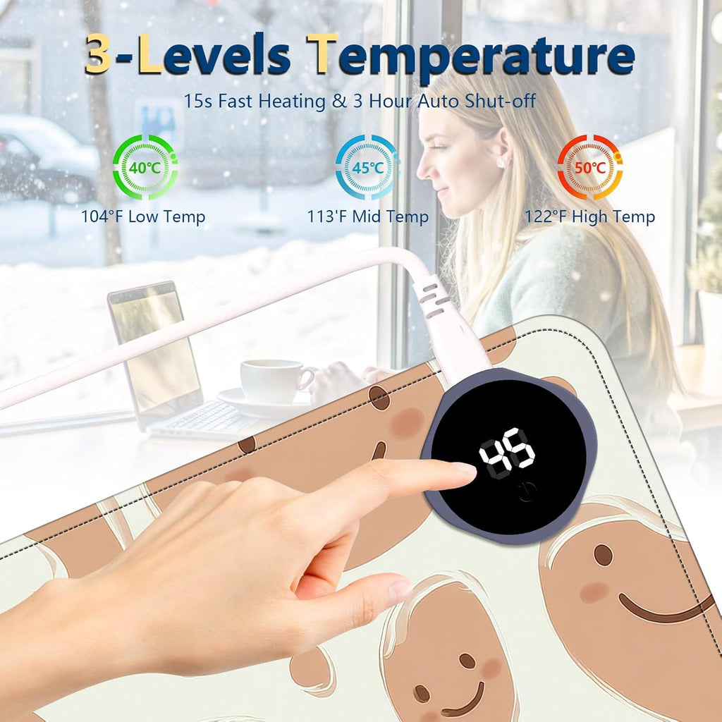 Heated Mouse Pad with 3 Temperature Settings(104°F–122°F),Large 31.5x13 Inch PU Leather Heated Desk Mat,Waterproof Warming Pad for Office,Gaming & Cold Hands Relief,Abstract Geometrical