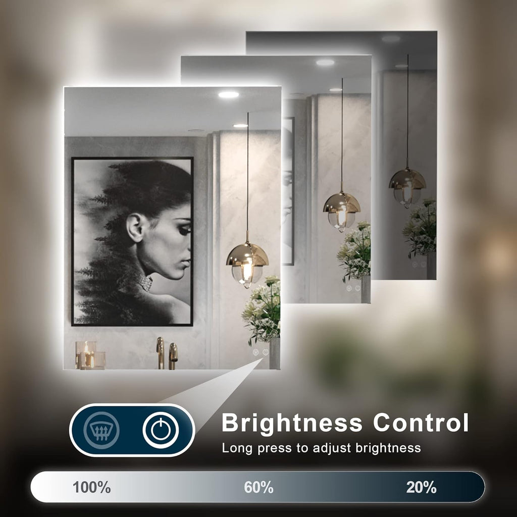 TETOTE 28 x 36 Inch LED Backlit Mirror Bathroom with Light,Anti-Fog,Dimmable,Lighted Mirror(Horizontal/Vertical) Wall Mounted Vanity Mirror