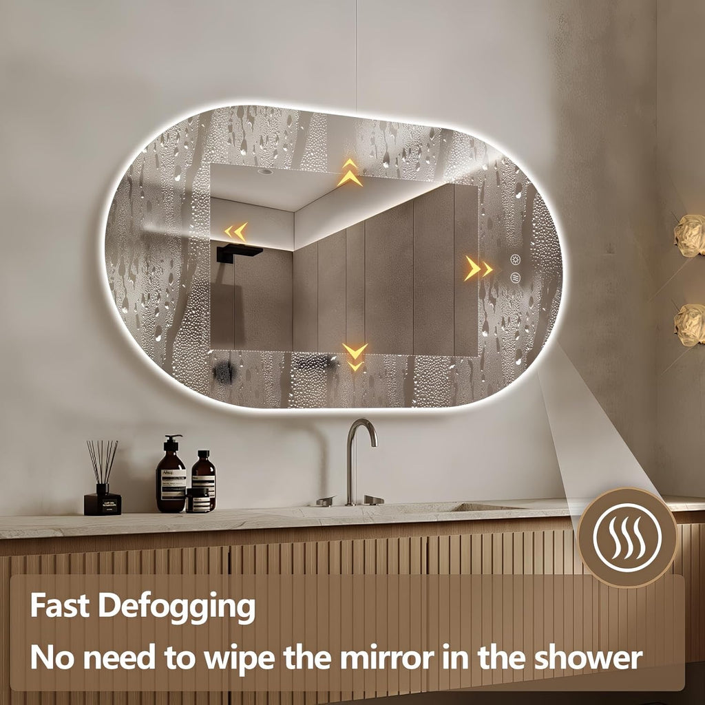 48" x 30" Oval LED Mirror for Bathroom, Backlit Vanity Mirror with Lights, Frameless Smart Wall Mirror, 3 Colors Stepless Dimmable, Anti-Fog, Shatterproof, Memory, CRI95+(Horizontal/Vertical)