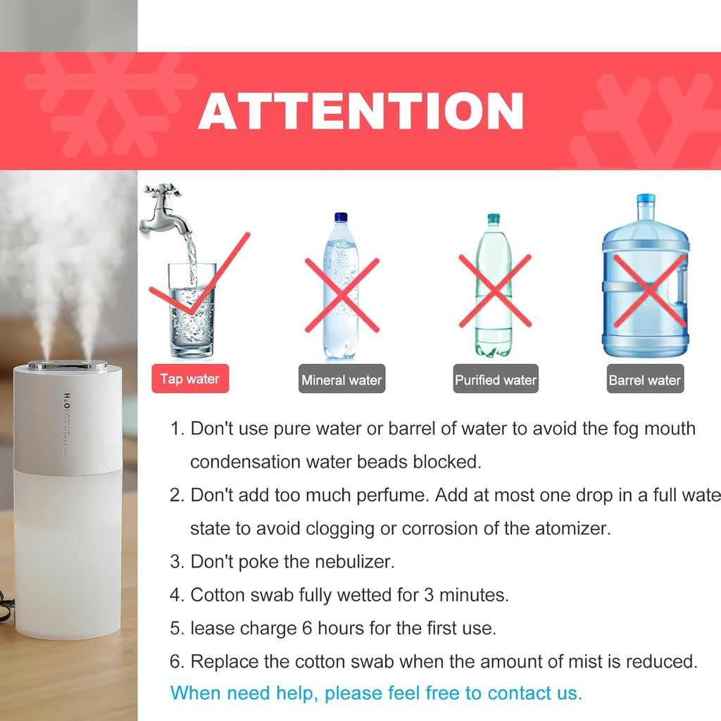 Dual-spray 400ml Mini Humidifier for Desk - Portable Rechargeable Personal Desktop Humidifiers for Office Car Travel Plants Bedroom Baby, Auto Shut-Off, 2 Mist Modes, Super Quiet, White