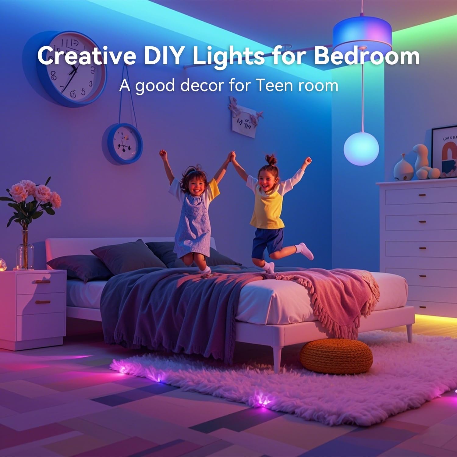 CHARKEE LED Strip Lights 130ft (2 Rolls of 65.6ft) Ultra Long RGB Color Changing LED Light Strips Kit with 44Keys Remote for Bedroom, Kitchen, Home Decor, Room, Dorm Room, DIY Mode