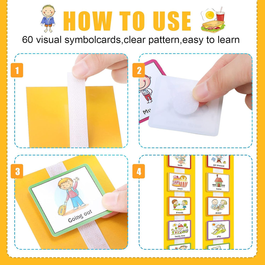 Geyee 60 Pcs Visual Schedule Cards Daily Routine Chart Visual Planner Cards Bulk for Autism Learning Materials Asperger's ADHD Home Education Behavioral Tool(Yellow)