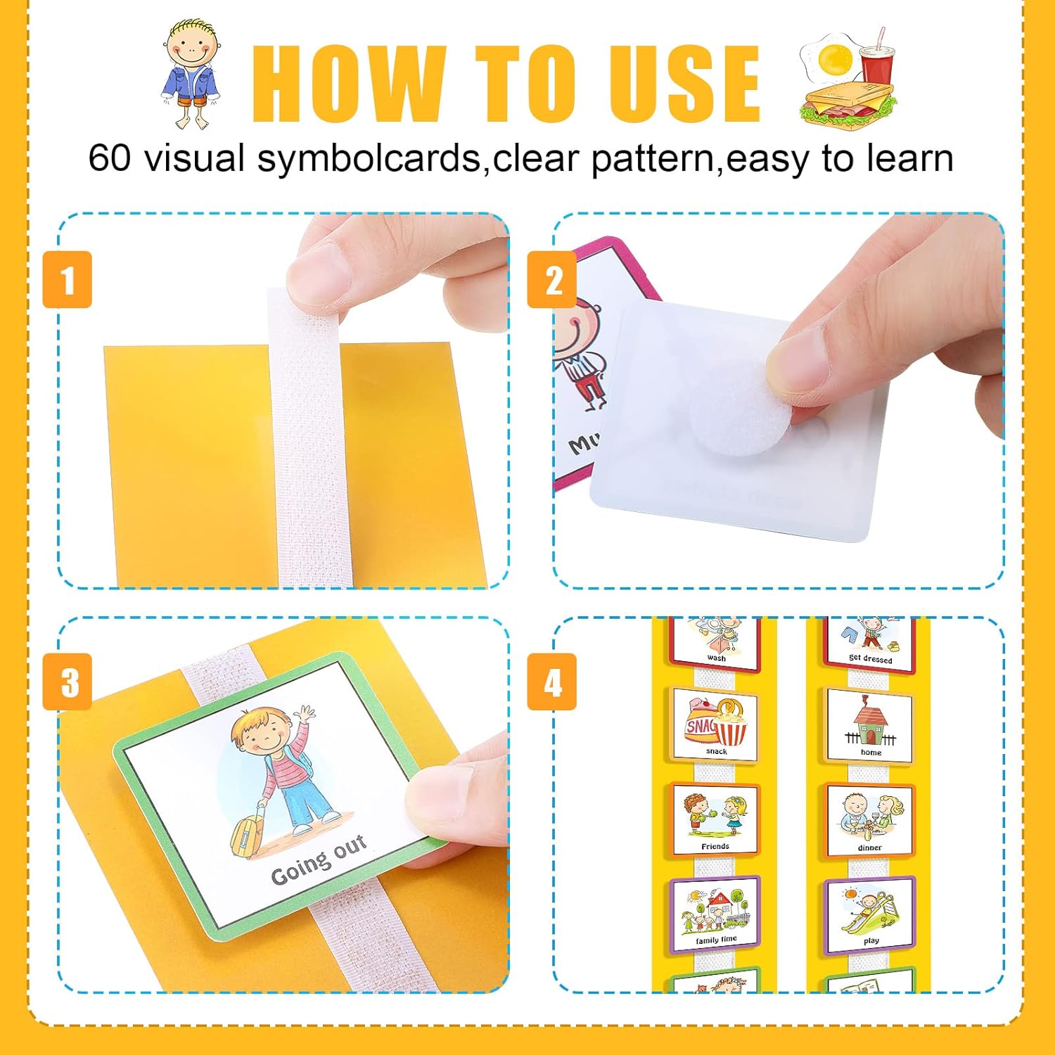 Geyee 60 Pcs Visual Schedule Cards Daily Routine Chart Visual Planner Cards Bulk for Autism Learning Materials Asperger's ADHD Home Education Behavioral Tool(Yellow)