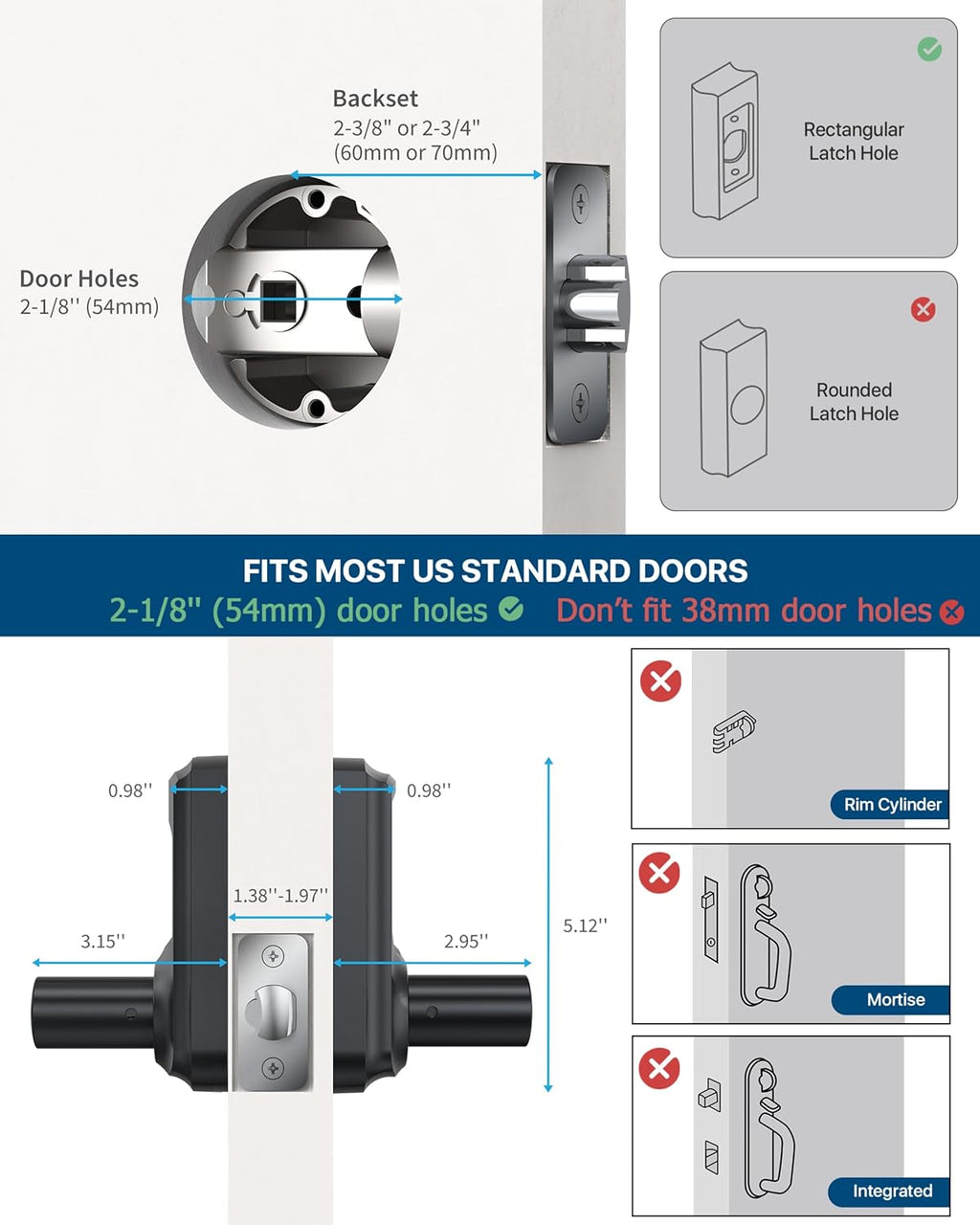 HIDALIFE Keyless Entry Door Lock with Keypad and Handle for Front Doors, Touchscreen, Anti-peep Password, Auto-Locking, Matte Black 4 Pack