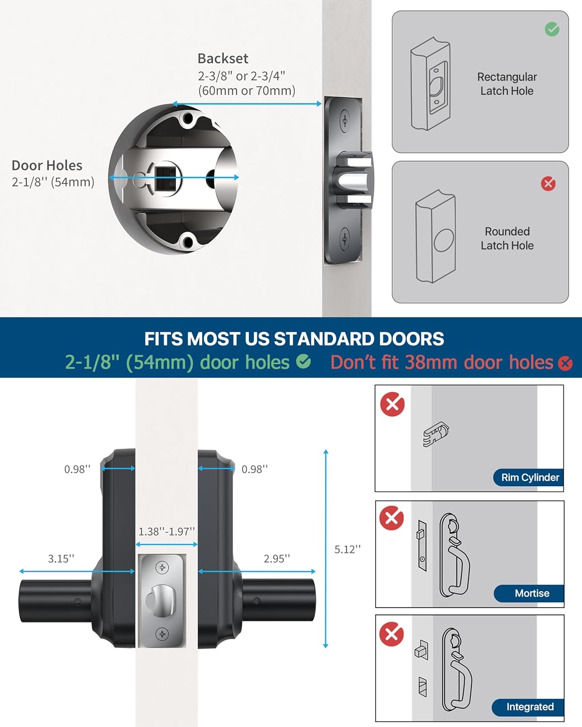 HIDALIFE Keyless Entry Door Lock with Keypad and Handle for Front Doors, Touchscreen, Anti-peep Password, Auto-Locking, Matte Black 4 Pack