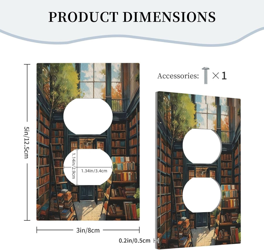 Library With A Lot Of Books Light Switch Cover 1 Gang Outlet Plate Single Duplex Wall Plate Covers Decorative Switchplate Covers Electrical Faceplate for Home Decor