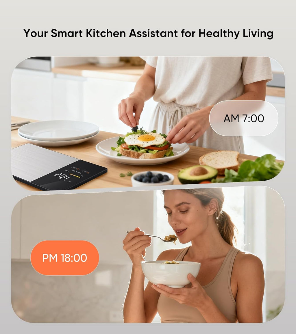 Smart Nutrition Food Scale with LED Display, Tracks Calories, Fat, Carbs & Protein via App, 1g Precision Digital Kitchen Scale for Healthy Eating & Meal Prep