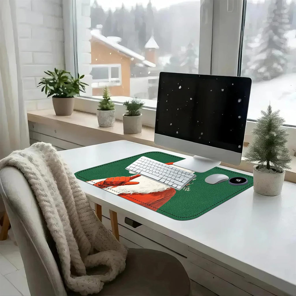 Heated Mouse Pad with 3 Temperature Settings(104°F–122°F),Large 24x14.2 Inch PU Leather Heated Desk Mat,Waterproof Warming Pad for Office,Gaming & Cold Hands Relief,Santa Christmas