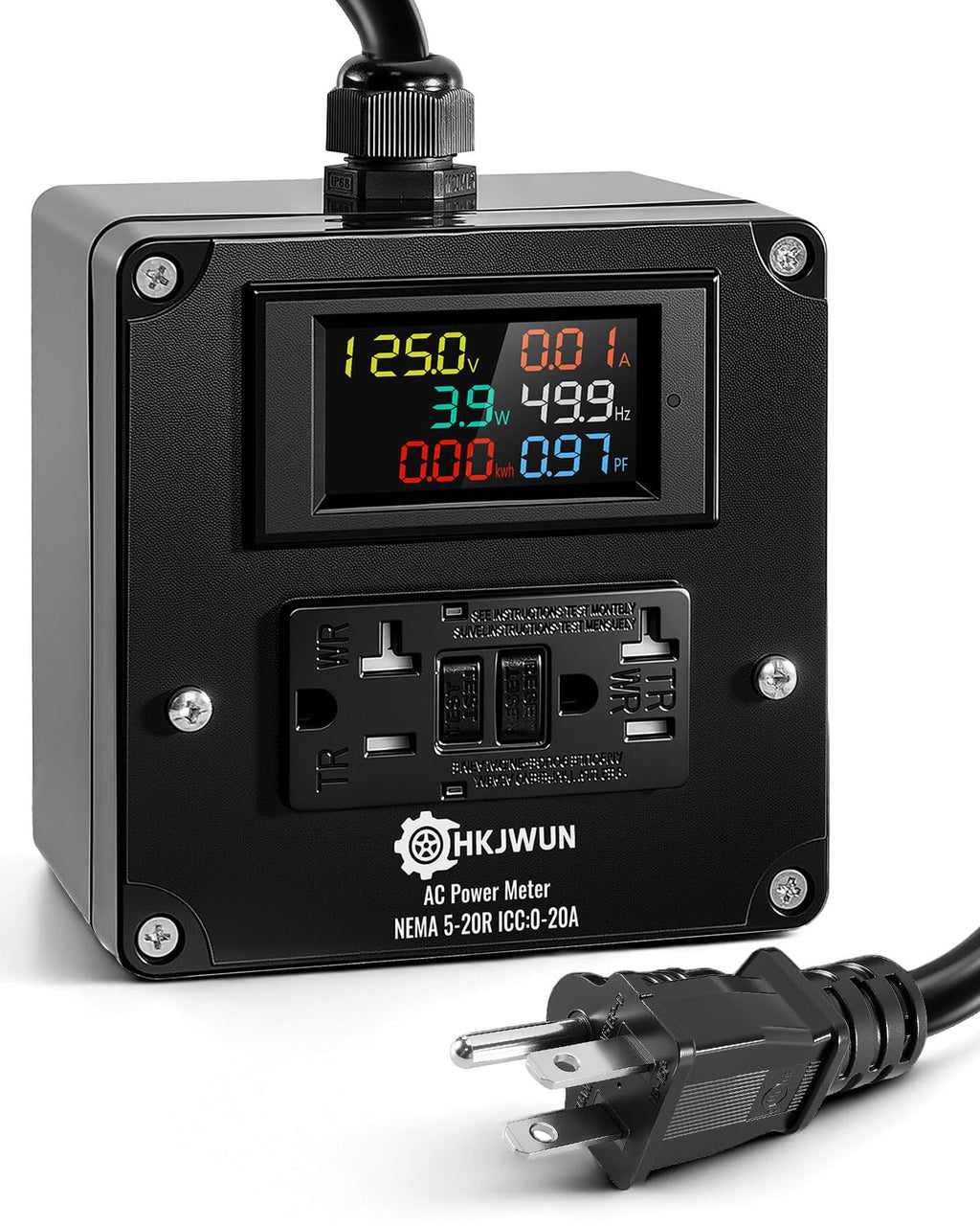 20A AC Power Meter, 125V Outlet Monitor for NEMA 5-15P to 5-20R, Multifunction Energy Monitor, LCD Digital Real-Time Display for Monitoring Voltage Current Power Electricity Consumption Frequency