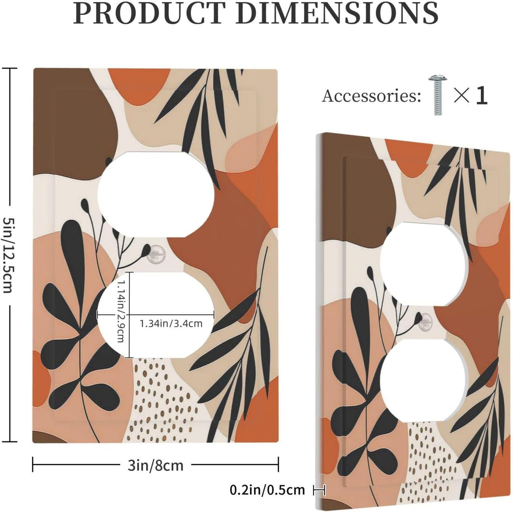 Outlet Covers Boho Botanical Orange Green Beige Minimalist 1 Gang Duplex Wall Plate Decorative Switch Plates Electrical Receptacle Faceplate Light Switch Cover for Bedroom living Room Decor