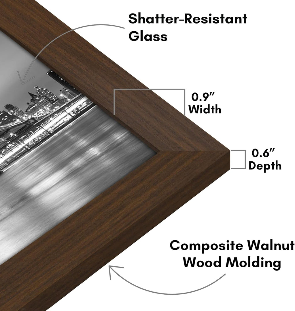 Americanflat 8.5x14 Picture Frame with Shatter-Resistant Glass - Signature Collection - Gallery-Style Frames Made of Engineered Wood - Photo Frame for Wall Display - Walnut