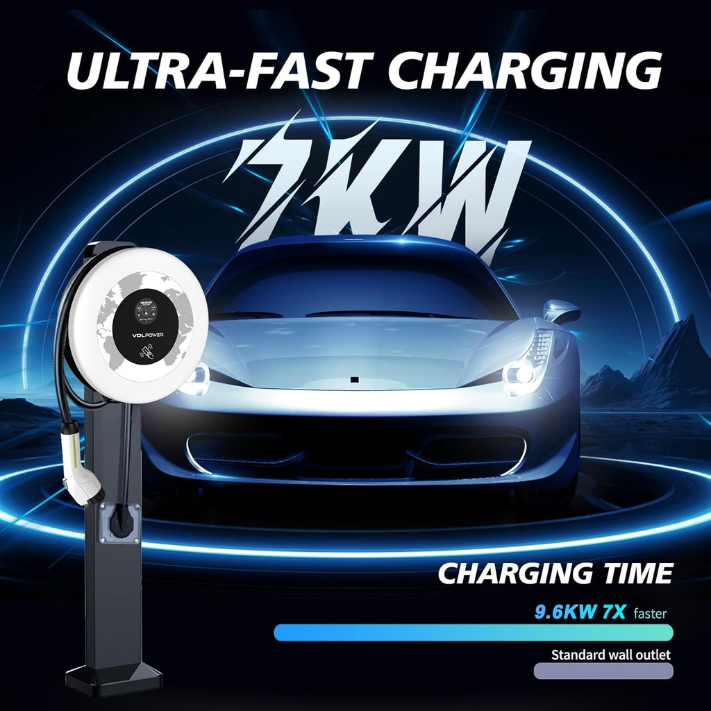 Level 2 EV Charger, 40Amp 9.6KW Fast Wall Home Charging Station-NEMA 14-50 EVSE w/ J1772 Connector, 240V NEMA 14-50 Plug-WiFi & APP Enabled,27.3ft Charging Cable, EC41 White