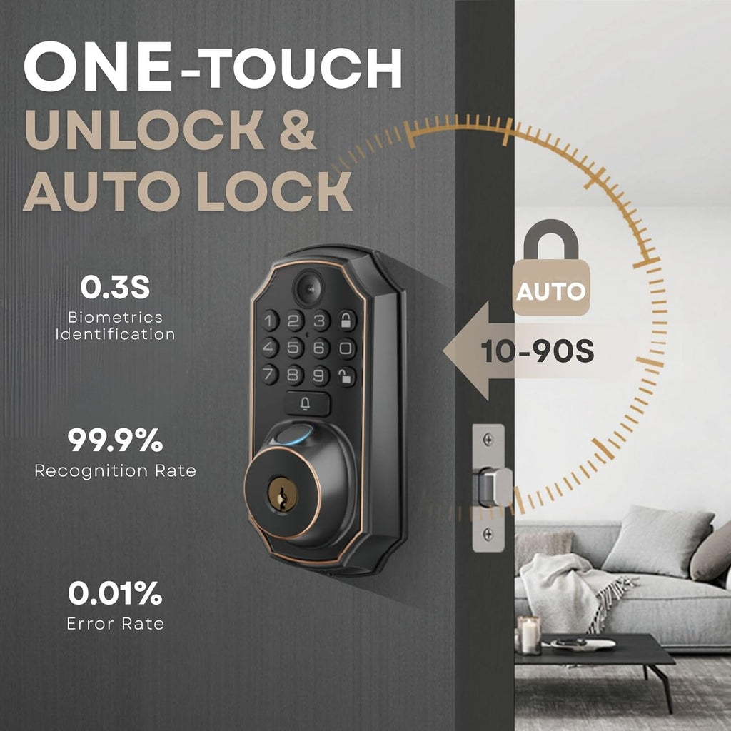 Keyless Entry Door Lock with Camera Fingerprint Door Lock Keypad Deadbolt Lock for Front Door Smart Lock App Control Voice Control