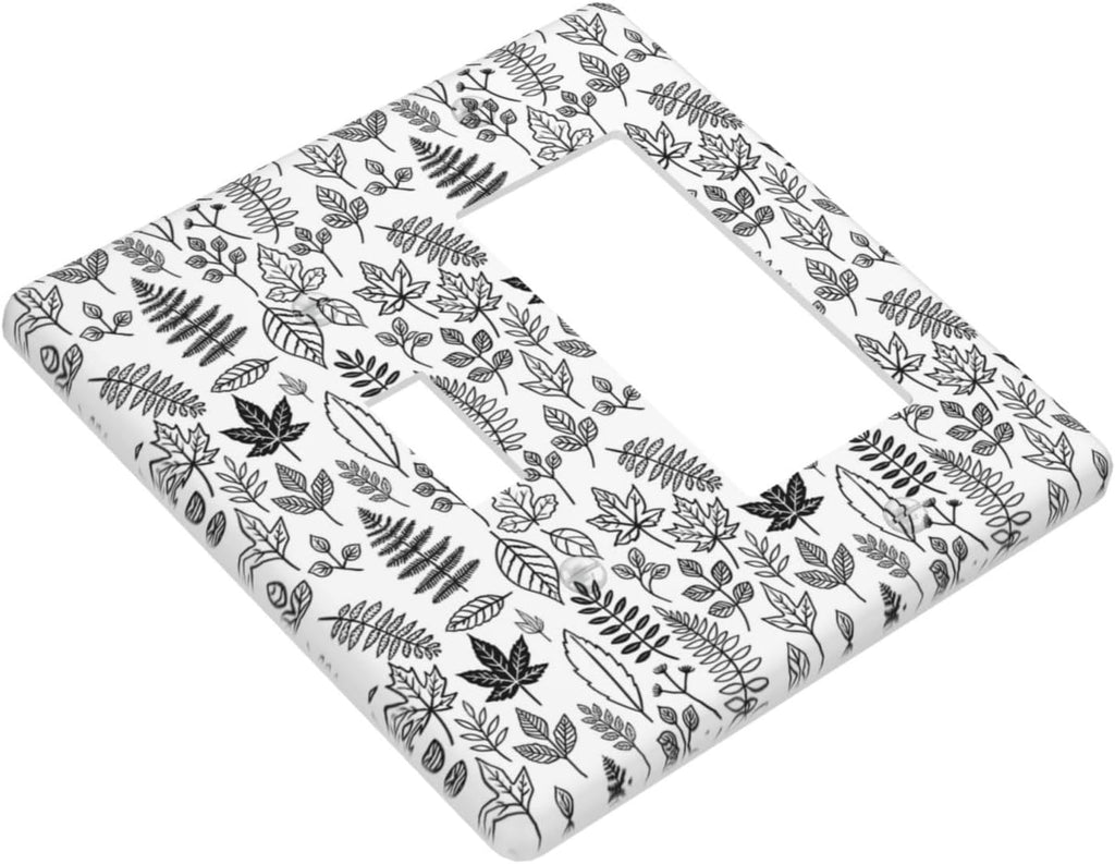 Black White Leaf Wheat Maple Leaf Plant Outlet Covers 1 Toggle 1 Rocker Combination Light Switch Cover Plate Decorative Wall Plate Electrical Switch Plates for Bedroom Bathroom Decor