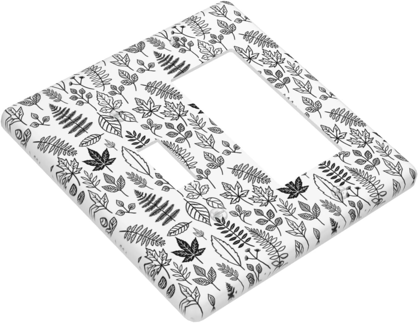 Black White Leaf Wheat Maple Leaf Plant Outlet Covers 1 Toggle 1 Rocker Combination Light Switch Cover Plate Decorative Wall Plate Electrical Switch Plates for Bedroom Bathroom Decor