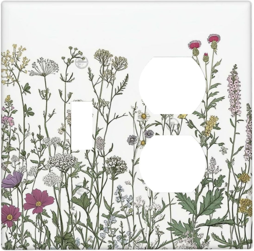 Vintage Herbs Wildflowers Plant Floral Wallplates 1 Toggle 1 Duplex Switch Plate Electrical Gfci Faceplate Decorative Light Switch Covers For Bed Room Home Decor