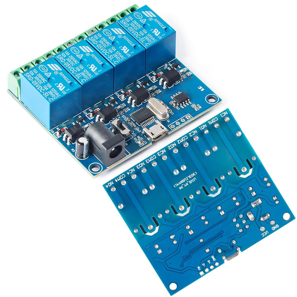 LCUS-4 USB Relay Module 4 Channel with Overcurrent Protection for Home Automation, Serial Control, Intelligent USB Switch
