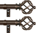 KAMANINA 2 Pack Curtain Rods 32 to 86 Inches (2.6-7.1ft), 3/4 Inch Curtain Rods for Windows Splicing Adjustable Single Drapery Rod with Twisted Cage Finial, for Indoor and Outdoor, Bronze