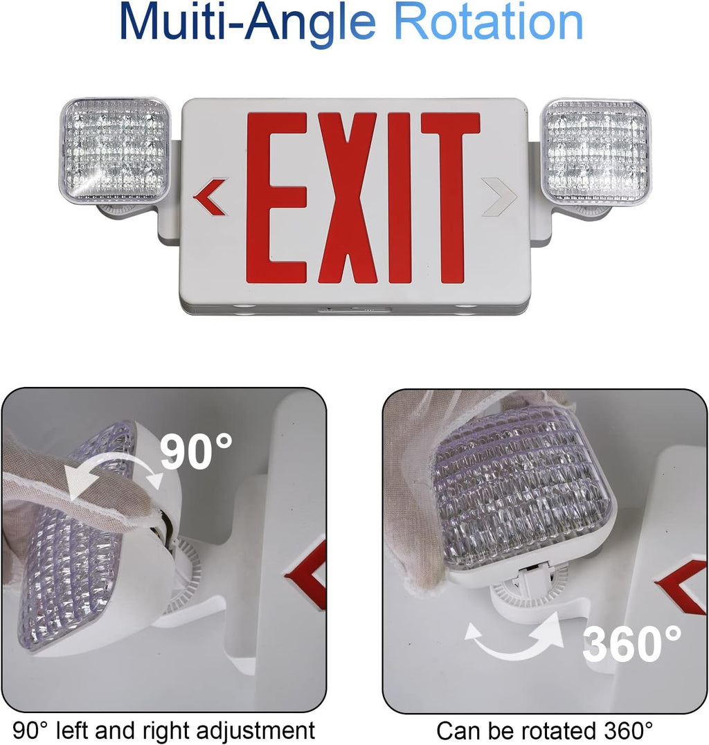 TANLUX Red Corded Exit Sign with Emergency Lights, 1.0 Meter Plug in Exit Sign with Battery Backup Lights for Business, Commerical Emergency Lighting Combo, UL Listed, AC 120/277V, Double Face