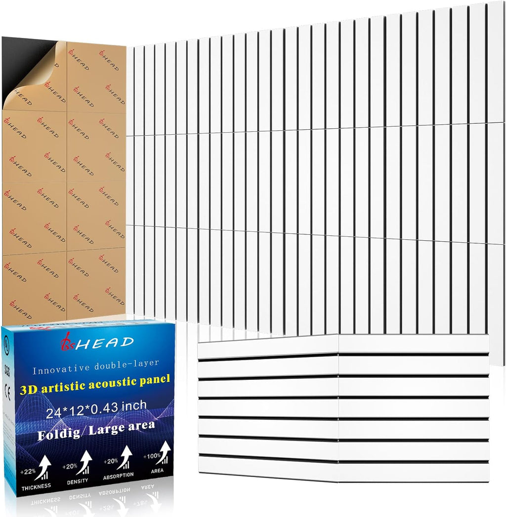 16 Pack 2-Layer Fold Soundproof Wall Panels, 12 x 12 x 0.41 in Large Sound Proof Foam Panels for Walls, 0.9lb/ft³ High Density, 3D Acoustic Panels,Artistic Noise Dampening Panels White&Black