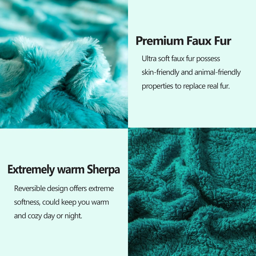 NEWCOSPLAY Super Soft Faux Fur Blanket Twin Size Tie-dye Light Teal Sherpa Fuzzy Plush Warm Blanket for Sofa Bed (Tie-dye Light Teal, Twin(60"x80"))