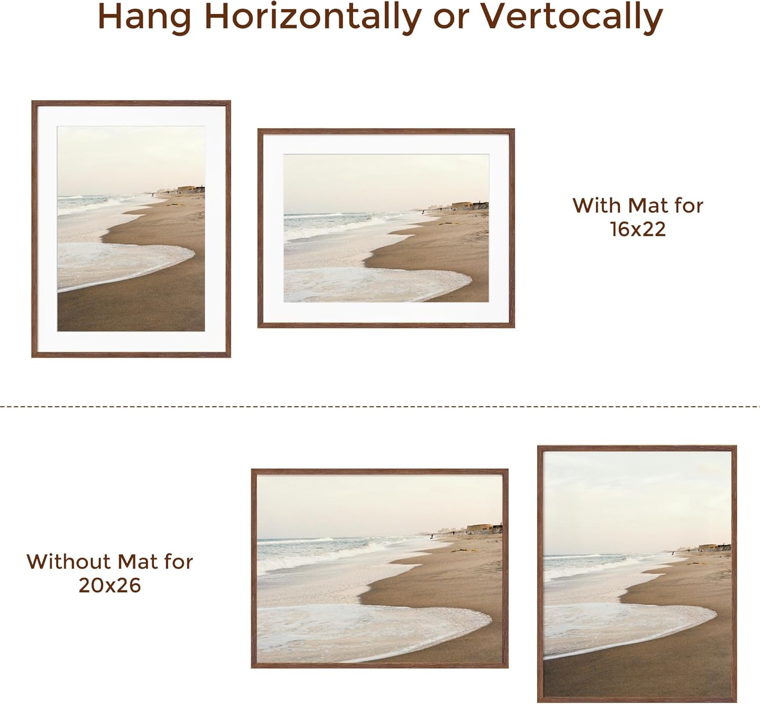 Fun Memories Rustic Oak Wood Picture Frames - 20x26 with Tempered Glass, Matted to 16x22 (Walnut, 1 Pack)