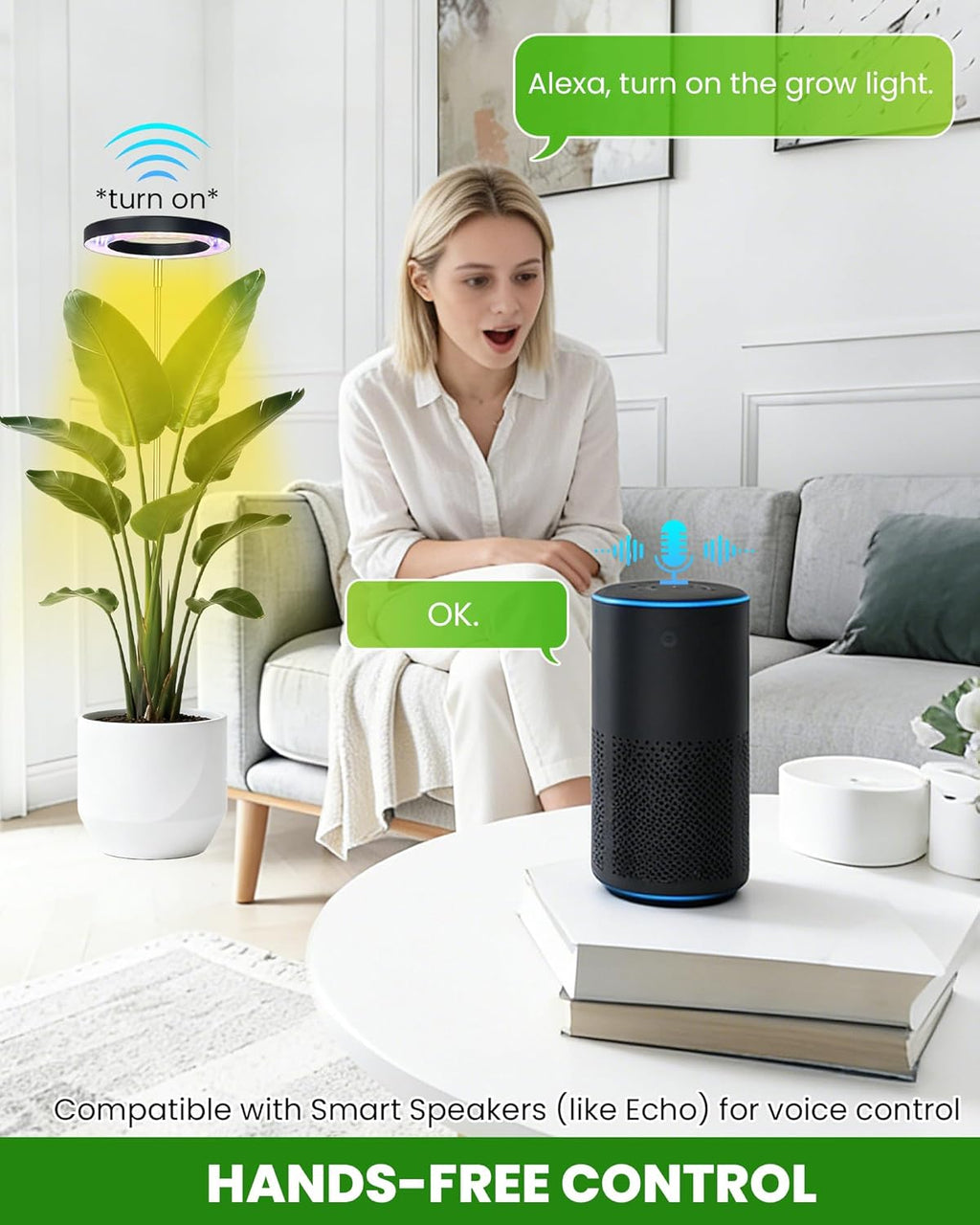 Plant Grow Light,yadoker Smart Plant Light Works with Alexa,Google for Indoor Plants,Height Adjustable,Customized Light Brightnesss,Multiple Timers
