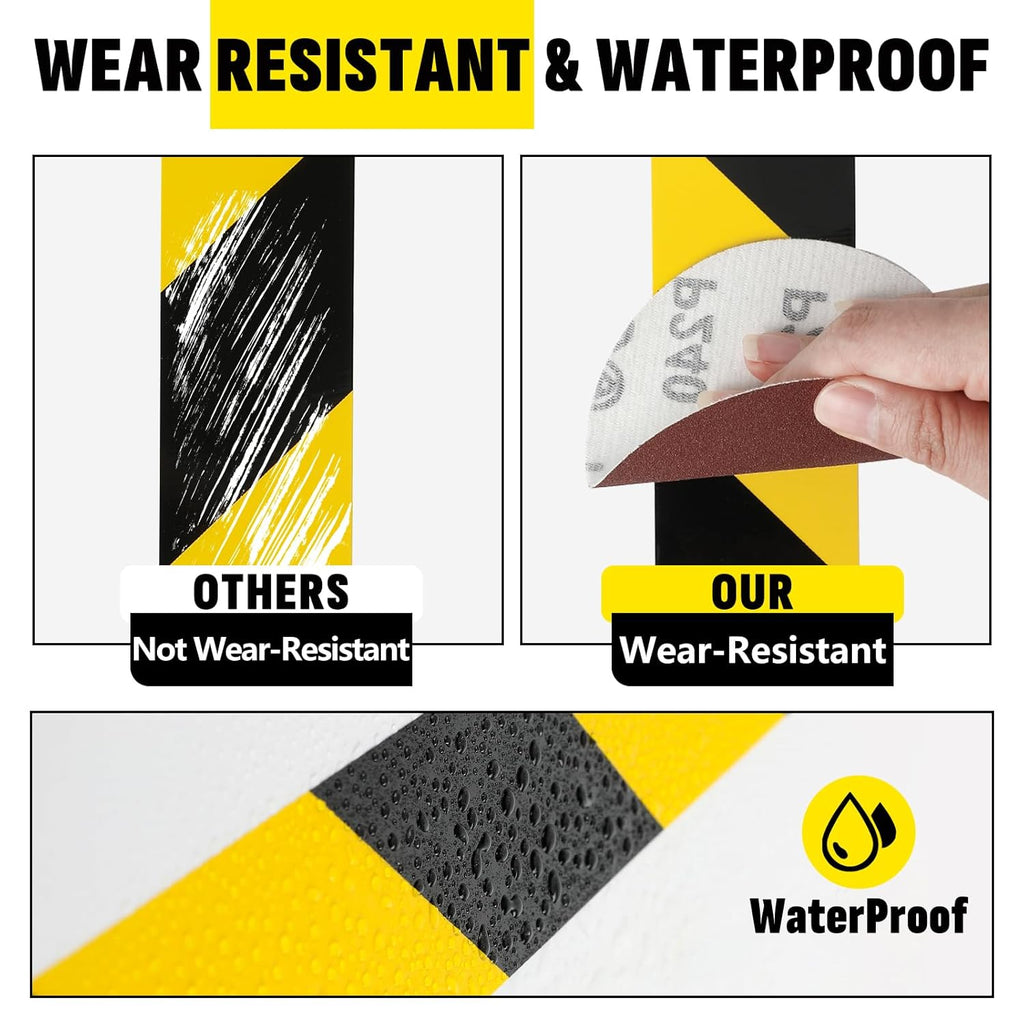 6 Roll Black & Yellow Caution Tape, 2'' x 1200 FT Total Length Safety Tape, Black & Yellow Floor Marking Tapes, High Adhesive Hazard Tapes for Floors, Walls, Staircase, Equipment, Dangerous Area