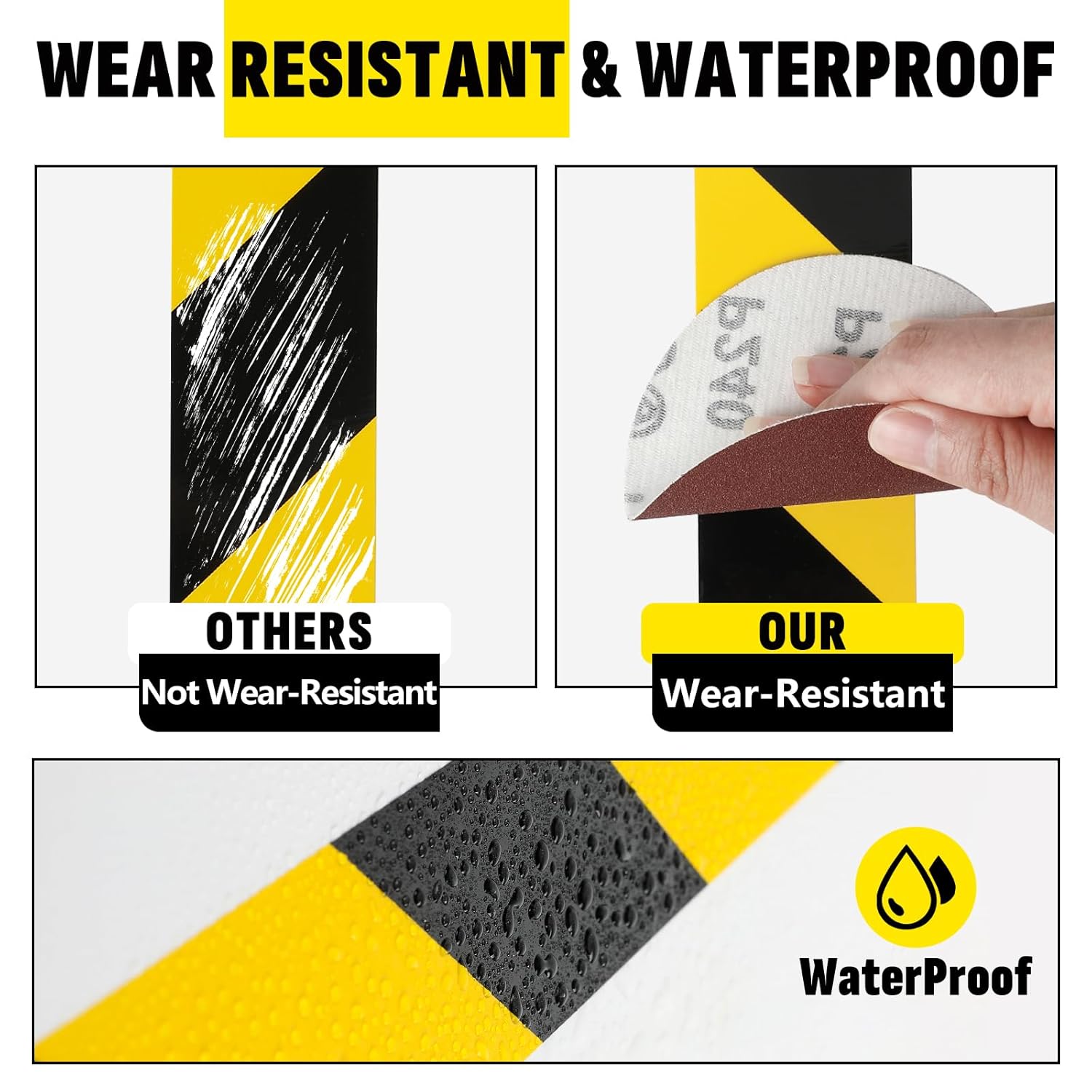 2'' x 200 FT Black & Yellow Caution Tape Roll, Safety Tape, Black & Yellow Floor Marking Tape, High Adhesive Hazard Tapes for Floors, Walls, Staircase, Pipes, Equipment, Dangerous Area