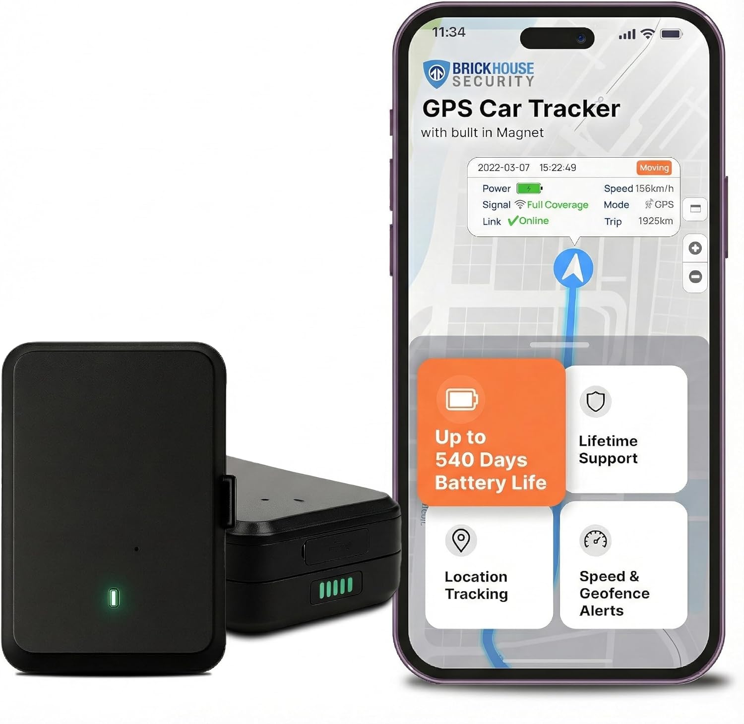 Brickhouse Security EON Odyssey GPS Tracker for Vehicles & Assets – Magnetic Waterproof 4G LTE Asset & Vehicle GPS Tracker with Long Battery Life, Real-Time Tracking, Geofence & Tamper Alert