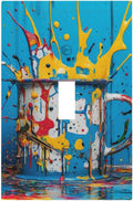 Decorative Light Switch Cover Plate Colorful Paint Splatters Blue Wood Plank 1 Gang Wall Plate Oversized Single Toggle Wall Cover Plate Jumbo Electrical Switchplate Faceplate