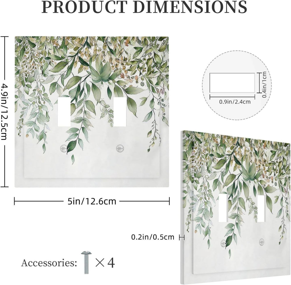 Decorative Switch Plates Sage Green Eucalyptus Watercolor Plant Leaves 2 Gang Double Toggle Outlet Light Switch Cover Wall Plate Electrical Faceplate for Bedroom Bathroom Decor