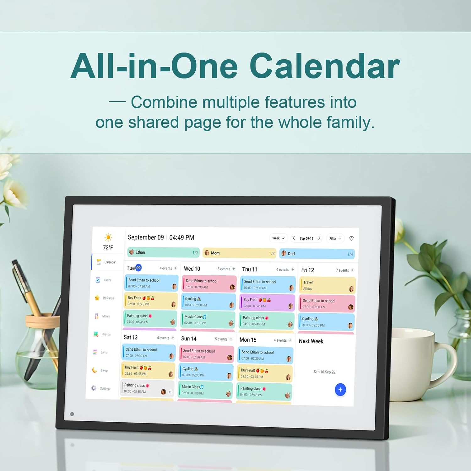 Canupdog Digital Calendar, 10.1inch Smart WiFi Digital Calendar&Chore Chart, Touch Screen HD Display for Family Schedules, Share Moments Instantly from Anywhere, Christmas Gifts for Women Mom, Black