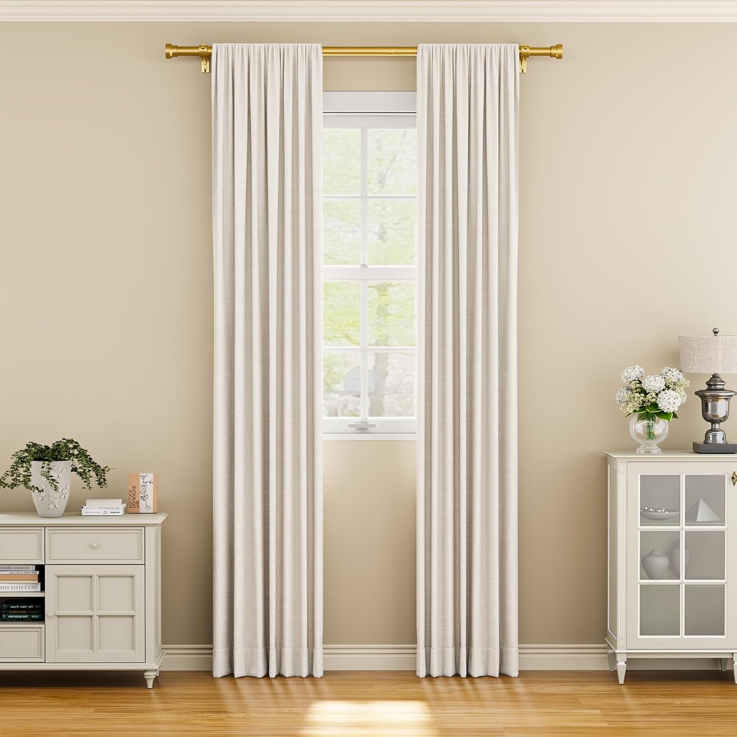 Curtain Rod 2 Pack 32-58 Inch, Heavy Duty 1 Inch Curtain Rod, Gold Short Adjustable Window Treatment Rods, Modern Design, Easy Installation