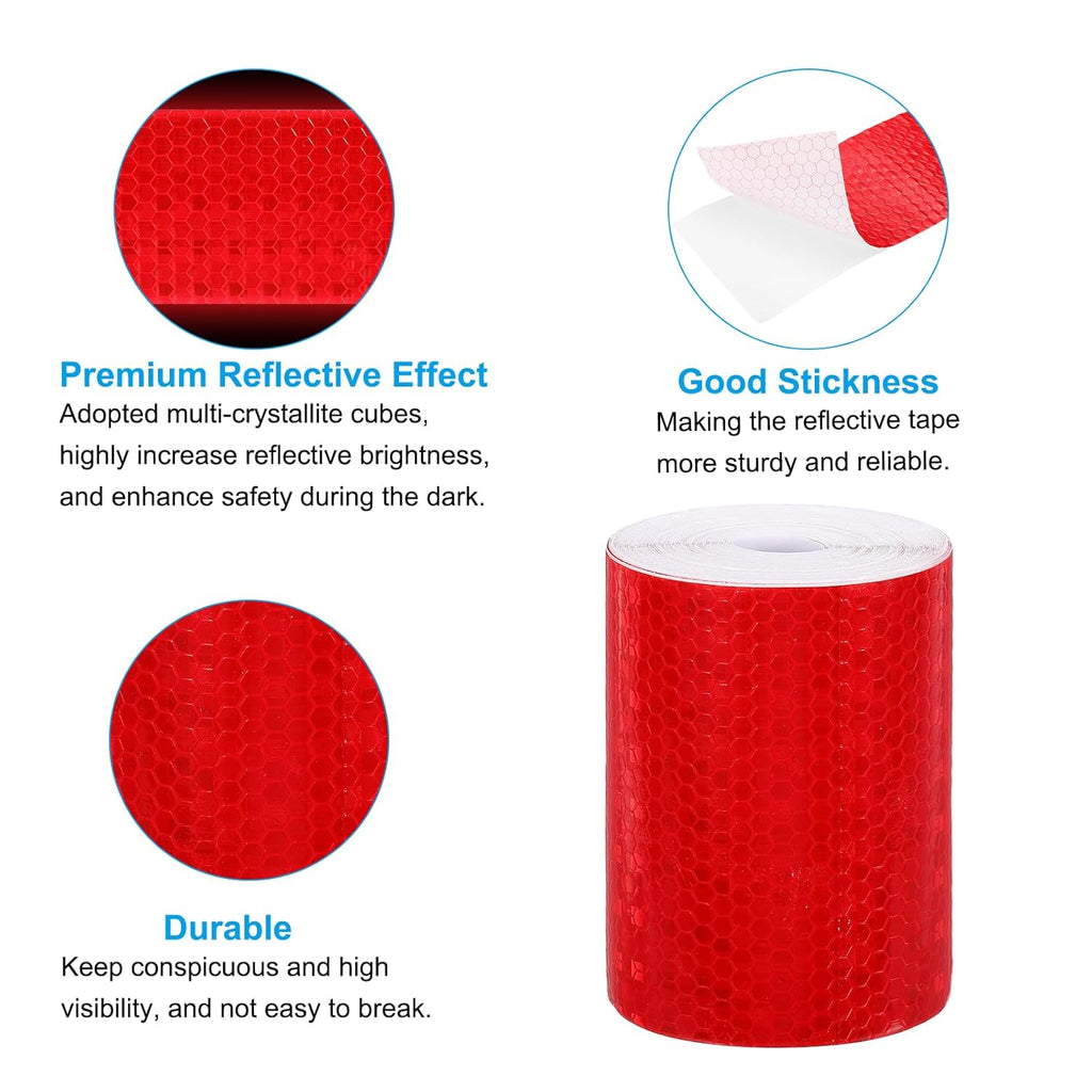 PATIKIL 4 Inch x 33 ft Reflective Tape, 1 Roll Waterproof Self Adhesive High Visibility Caution Warning Safety Tape Reflector with Scraper for Trucks Trailers Cars, Red