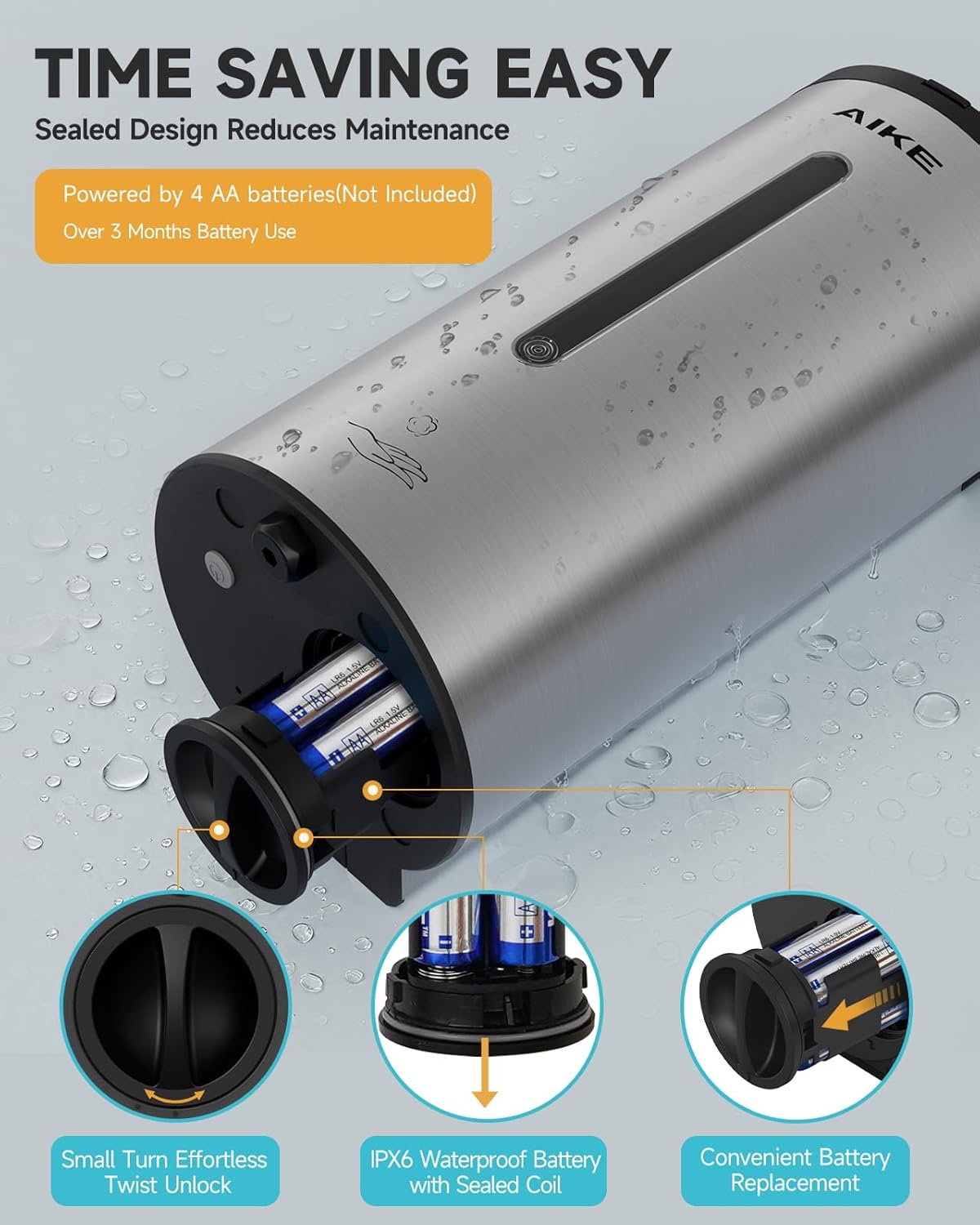 AIKE Wall Mount Automatic Foam Soap Dispenser 25 OZ Commercial Large Capacity Stainless Steel Model AK1205FA(Brushed)