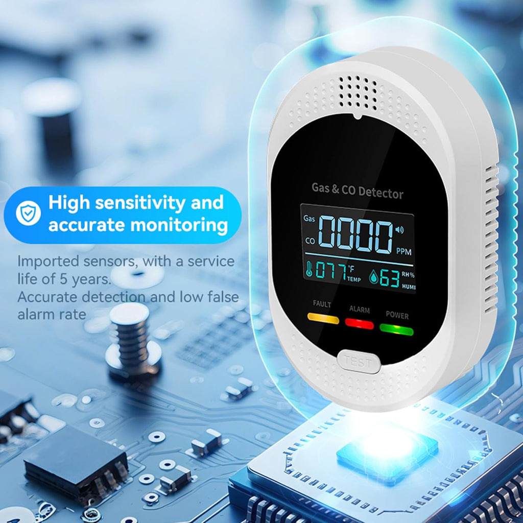 4-in-1 Carbon Monoxide & Natural Gas Detectors with Temperature/Humidity LCD Display, Plug in Co Leak Detector Propane Monitor for Home Travel RV Essentials, Sound Alarm Over 85dB, 1PCS