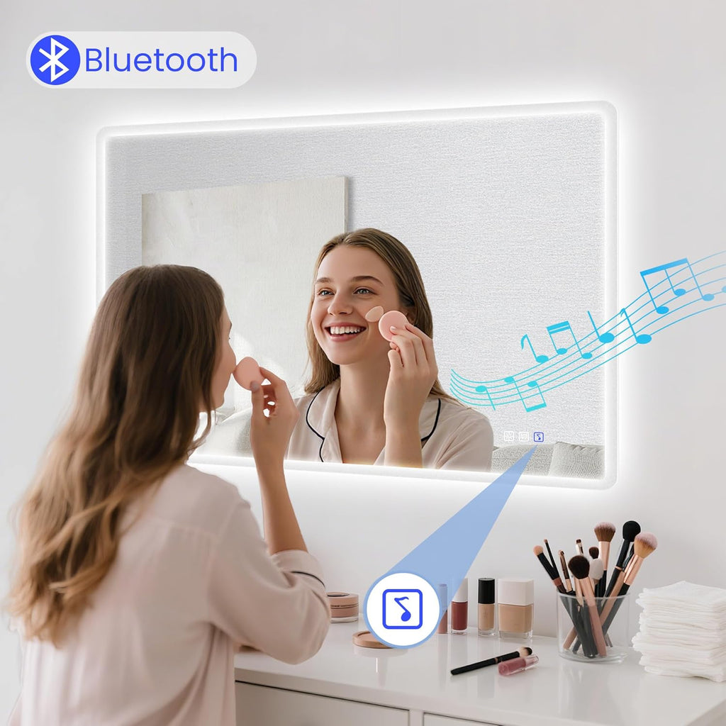 STARLEAD 28"x36" LED-Bathroom-Mirror-with-Lights, Wall-Mounted with Bluetooth Speaker, Anti-Fog, 3 Color Temperature, Dimmable Brightness, Waterproof, Tempered Glass, Frontlit & Backlit