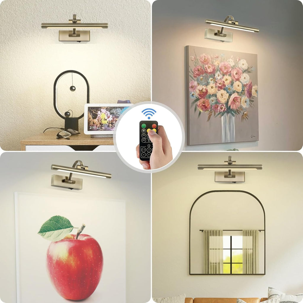 Wireless Picture Lights for Wall,12 Inch Battery Operated Picture Light,3CCT Dimmable Lights for Pictures on Wall with Timer and Remote for Display Photo Frame (Antique Bronze, 12inch)