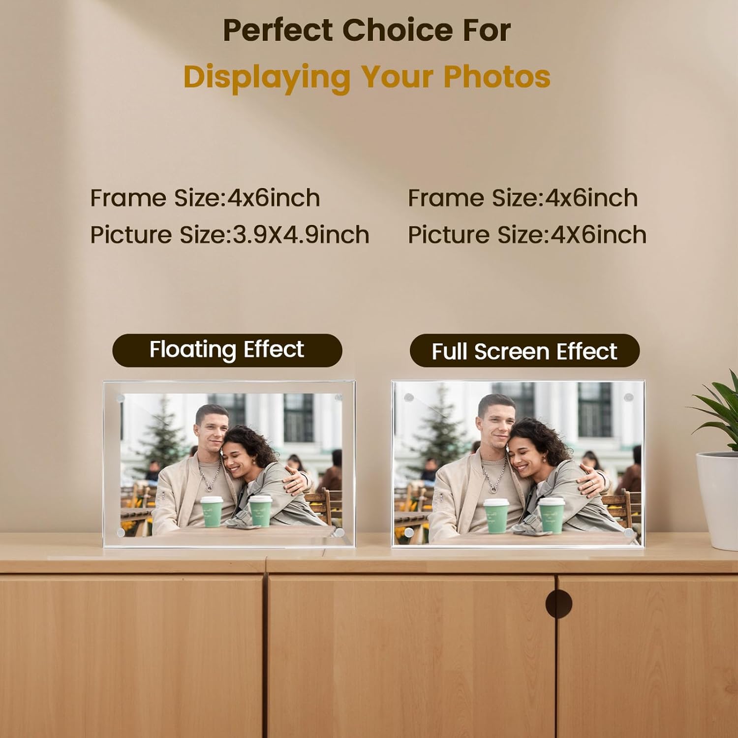 JOHOUSE 5 Pack 4 x 6 Acrylic Picture Frames, Double Sided Magnetic Photo Frames Self Standing Frameless Transparent for Desktop Display Gifts for Women