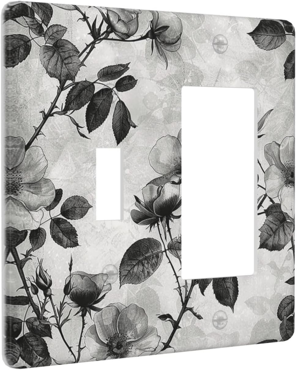 Outlet Covers Black Breezy Watercolor Garden Floral 1 Toggle 1 Rocker Combination Decorative Wall Plate Electrical Switch Plates Light Switch Cover Plate for Bedroom Home Decor