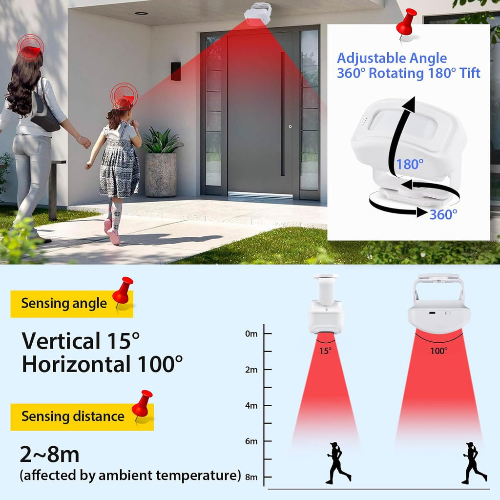 Motion Sensor Alarm Motion Detector Alarm Doorbell Indoor Alarms Business Door Entry Chime Multifunctional Door Alarms Wireless Detector with LED Indicator & Vibration (1 Sensor + 2 Receiver)