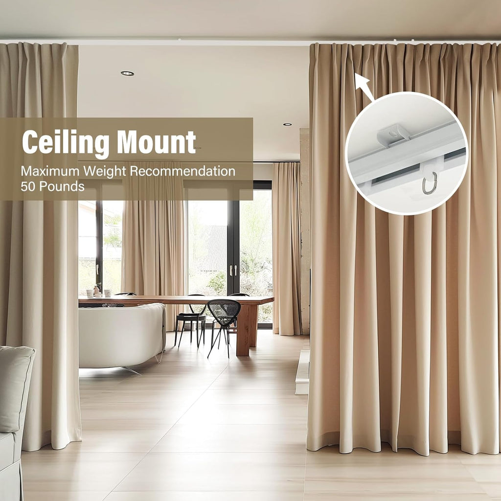 Ceiling Curtain Tracks,Curtain Track Wall Mount,Track Curtains Rod Ceilings Mount Heavy Duty Ceiling Tracks for Curtains Room Divider Rod with Hooks,White 3-15ft