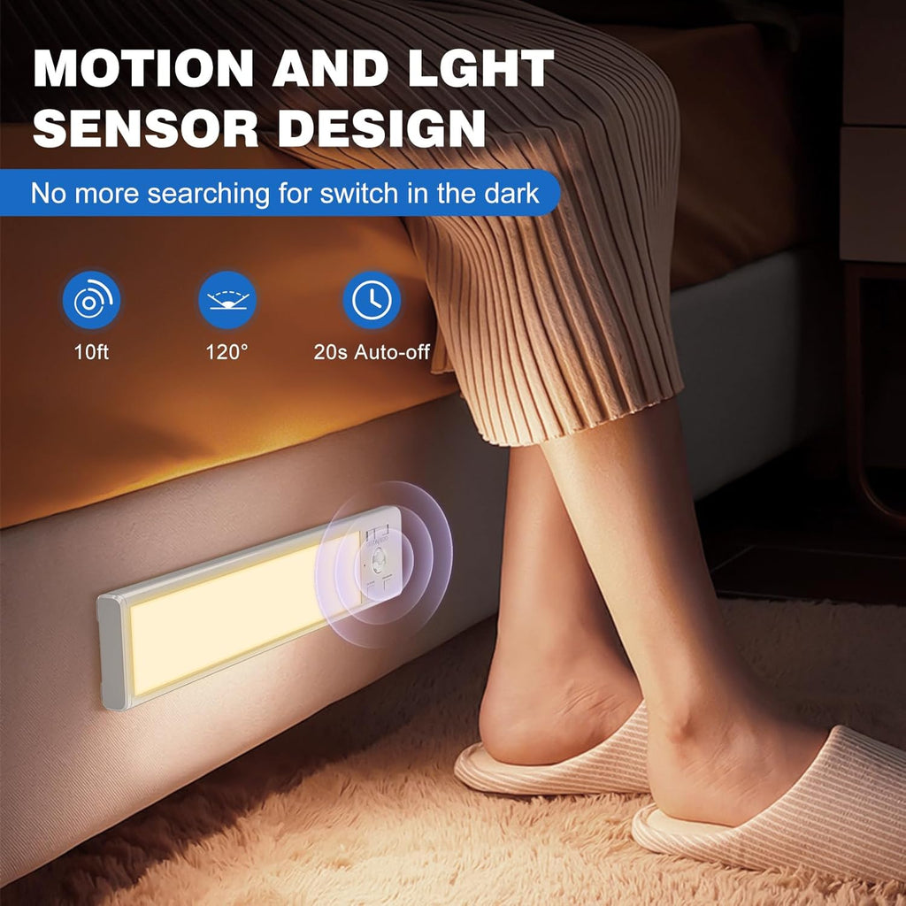 Under Cabinet Lights 2 Pack 8 inch Rechargeable Battery Operated Motion Sensor Light Indoor USB Charging Closet Lights Battery Operated with 3 Color Temps for Kitchen, Stairs, Home