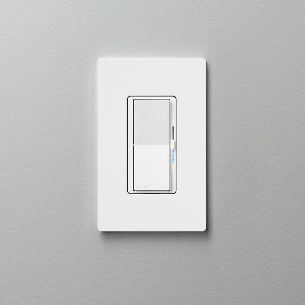 Lutron Diva Smart Dimmer Light Switch with Wallplate for Caseta Lighting (Lutron Smart Hub Required), for LED Lights, 150W, Single-Pole/3-Way, No Neutral, White (DVRFW-6L-WH-A)