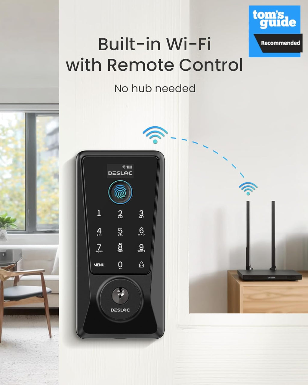 DESLOC WiFi Smart Lock D110 Plus, Built-in Wi-Fi No Hub Needed, Fingerprint Keyless Entry Front Door Lock, Touchscreen Keypad Deadbolt, Remote Control, Auto Lock, Anti-Peep PIN, BHMA, Alexa Compatible