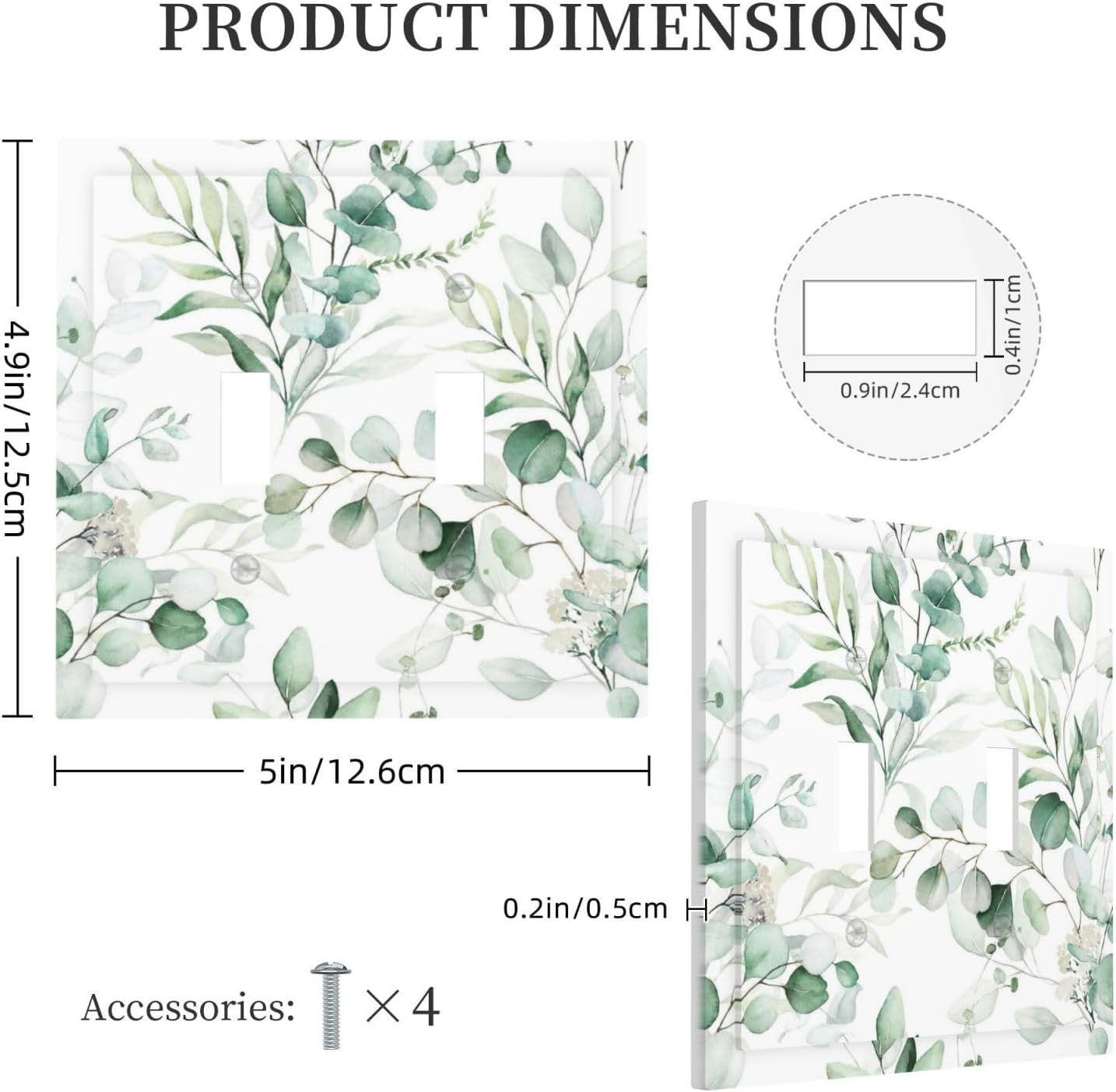 Boho Green Eucalyptus Leaf Floral Plants Flowers Decorative Switch Plates 2 Gang Double Toggle Outlet Light Switch Cover Wall Plate Electrical Faceplate for Bed Room Living Room Decor