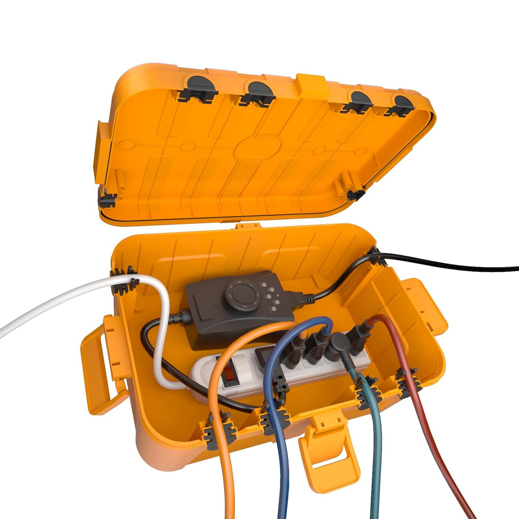 Flemoon Large Outdoor Electrical Box, IP54 Waterproof Outdoor Extension Cord Cover Weatherproof, Protect Outlet, Plug, Socket, Timer, Power Strip, Holiday Light Decoration, Orange