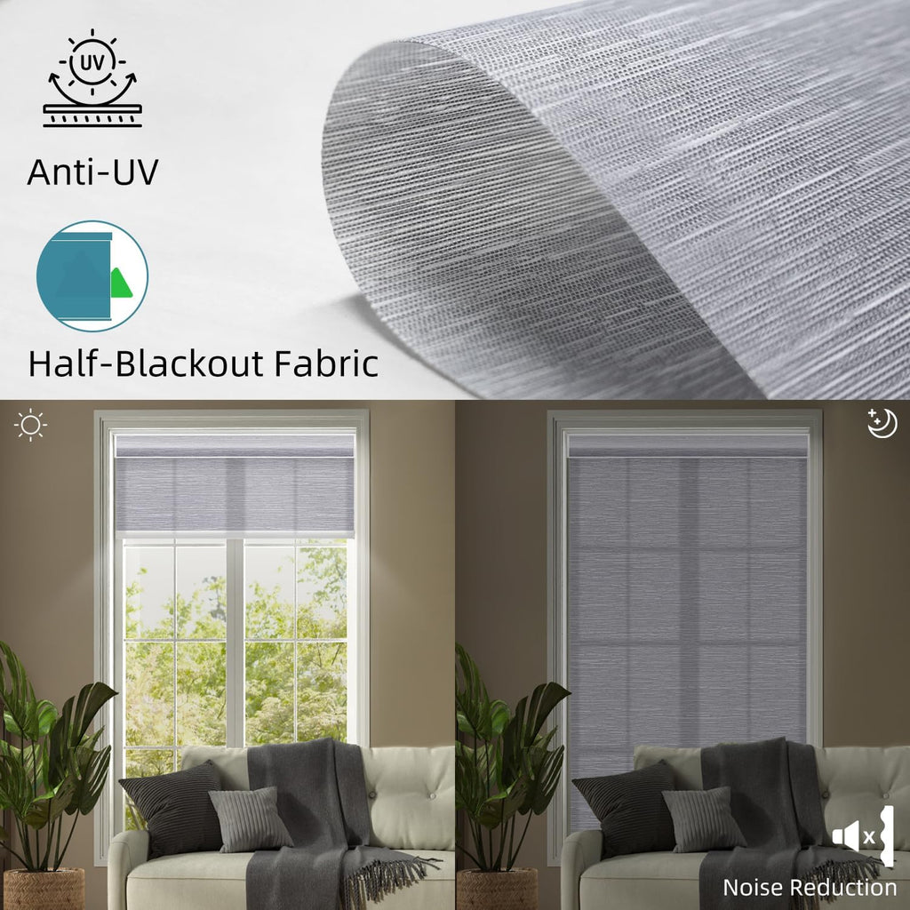 SmartWings Motorized Light Filtering Shades, 70% Blackout, Custom Size, Rechargeable Battery, Works with Matter/Apple HomeKit, Alexa, Thread/Zigbee, Remote Optional, 70% Essential Grey