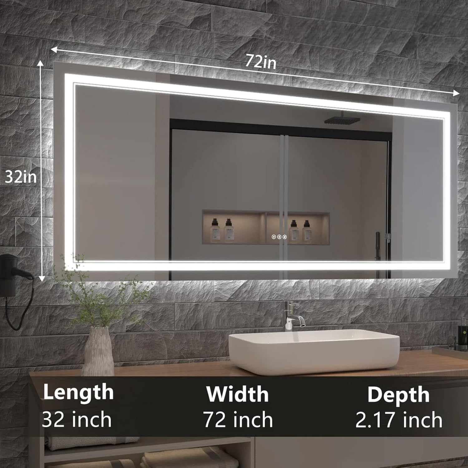 LED Bathroom Mirror with Lights, Wall Mirrors